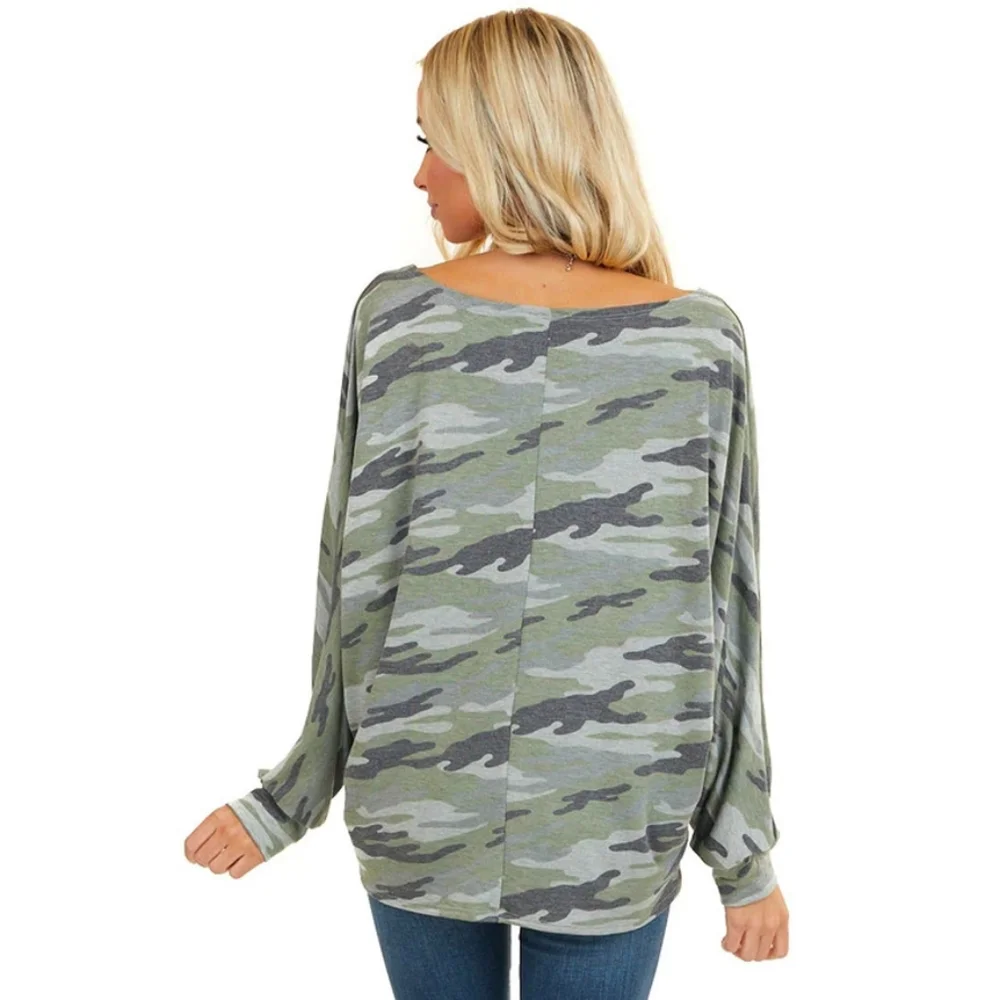 Sage & Grey Camo Knit Top w/ Long Dolman Sleeves - Picture 4 of 9